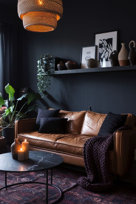 moody-boho-living-room-with-leather-sofa-and-black-walls.jfif 